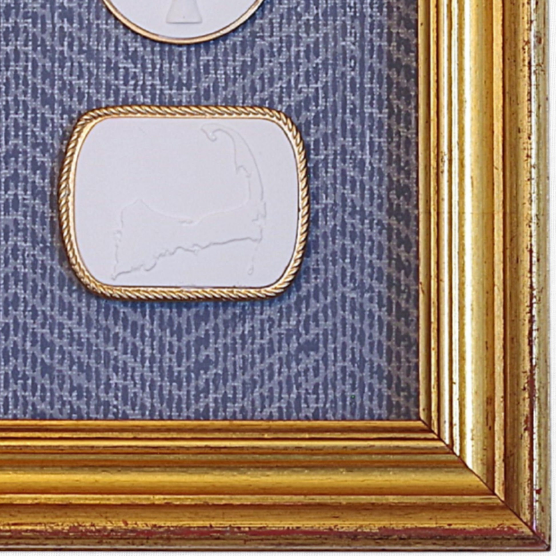 Whale Tail · Cape Cod Map · Vintage Gold Frame · Blue Wallpaper