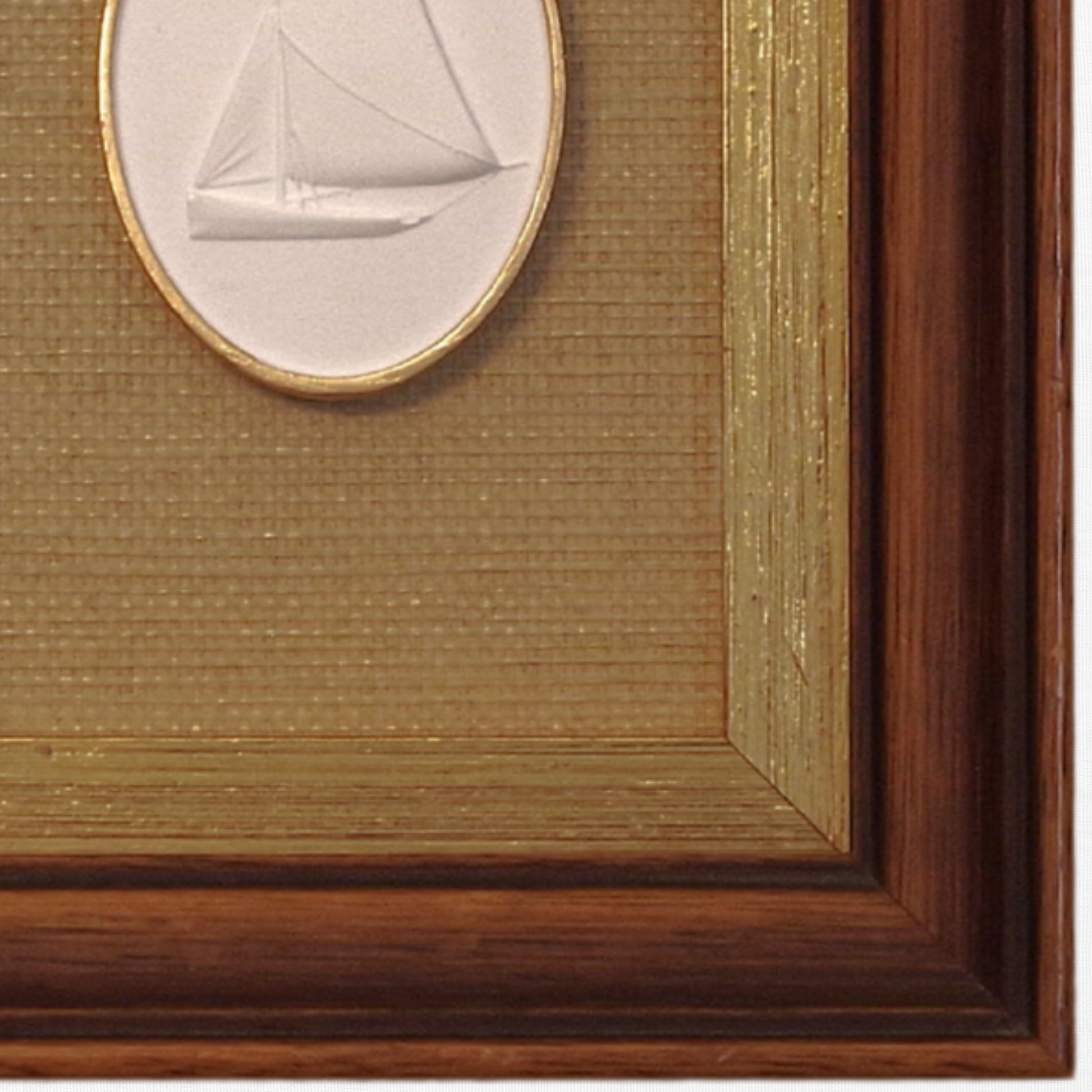 Sailboat · Vintage Walnut Frame · Straw Wallpaper