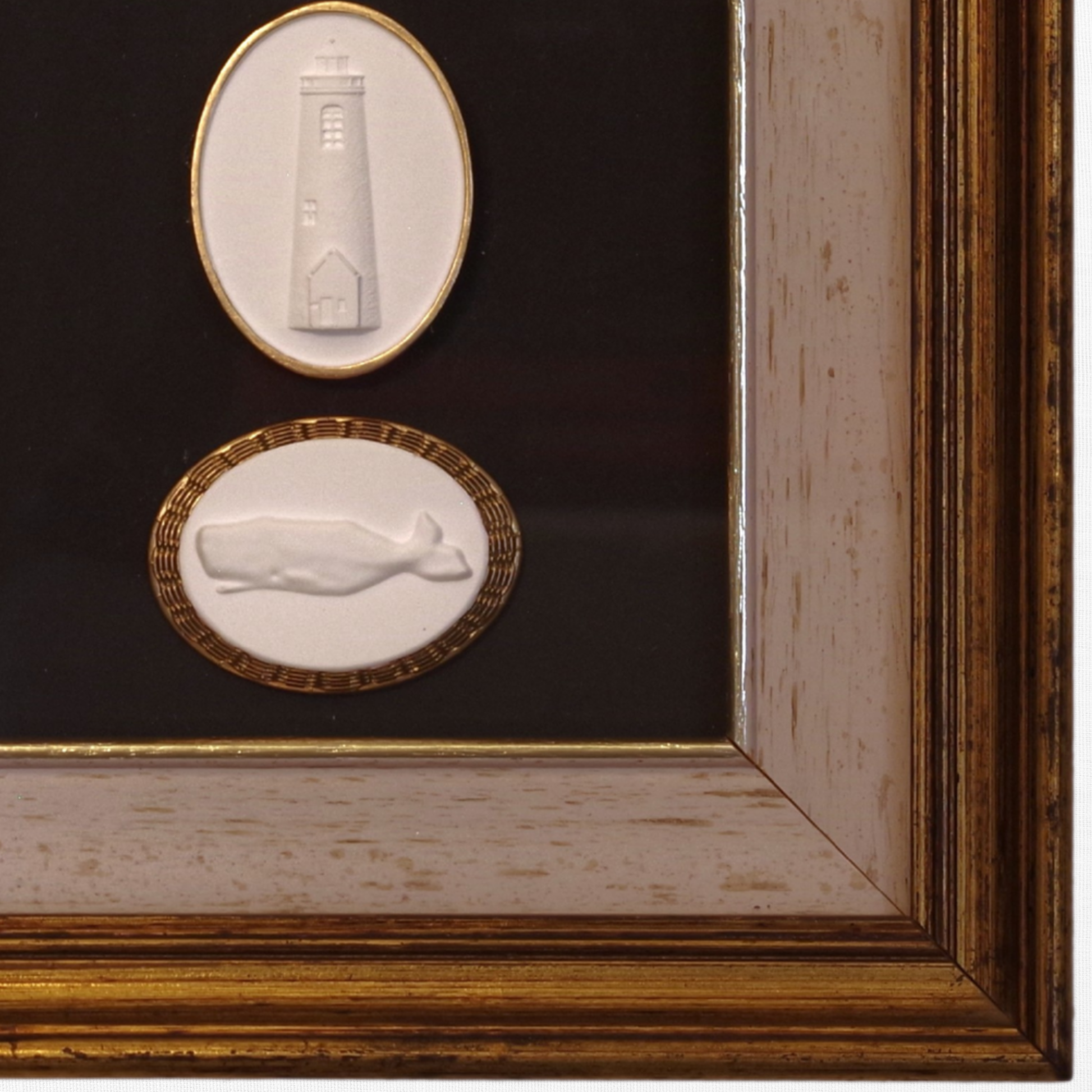 Scallop · Great Point Lighthouse · Whale · Vintage Gold Frame · Black Matboard