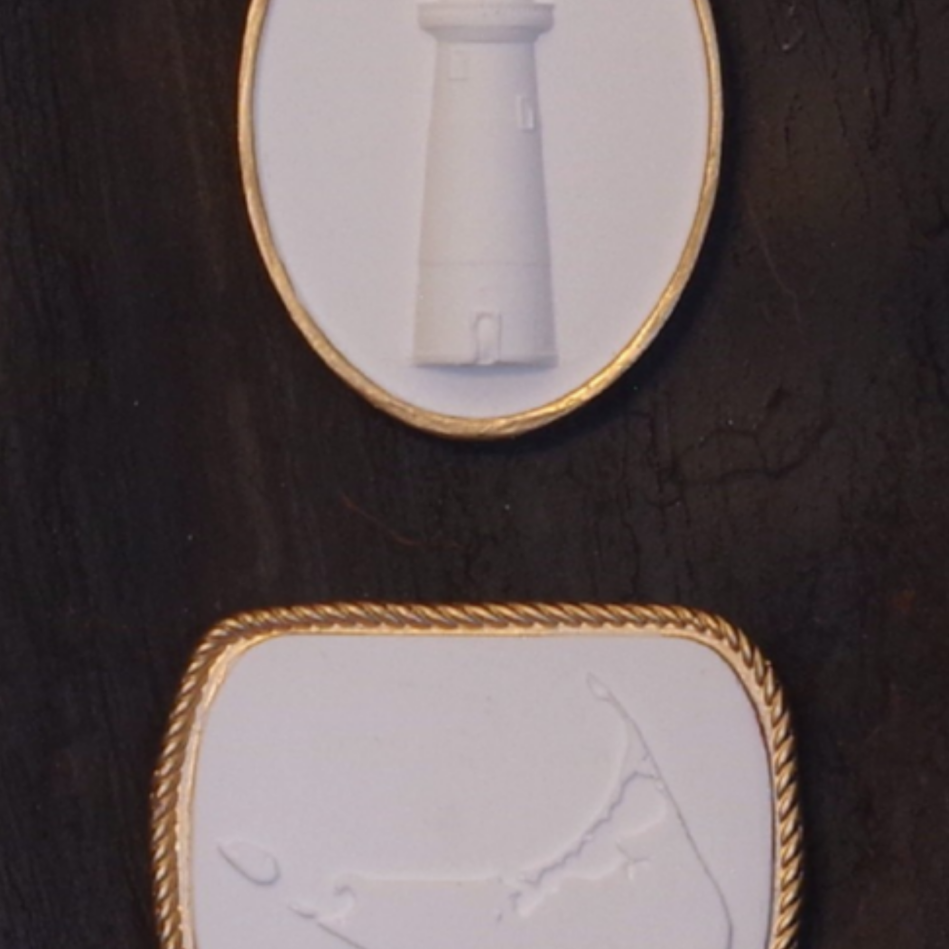 Island Beacon - Lighthouse & Nantucket Map Framed Intaglios