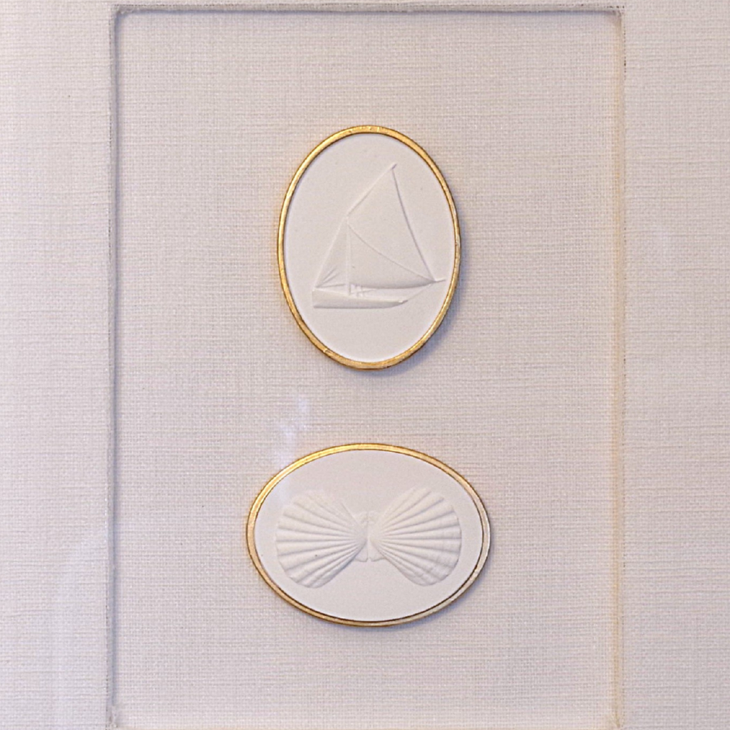 Sailboat · Twin Scallops · Vintage Wood Frame · Linen