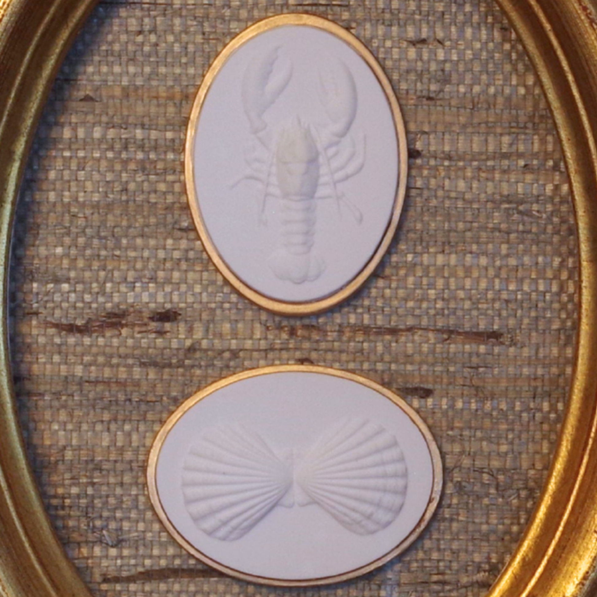 Golden Shore - Lobster & Twin Shells Oval Framed Intaglios