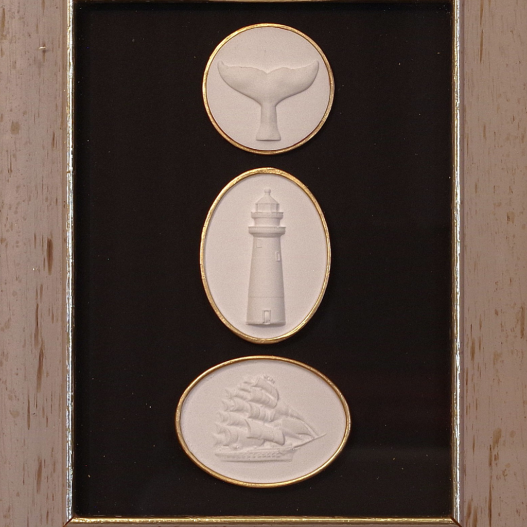 Whale Tail · Sankaty Lighthouse · Tall Ship · Vintage Gold Frame · Black Matboard