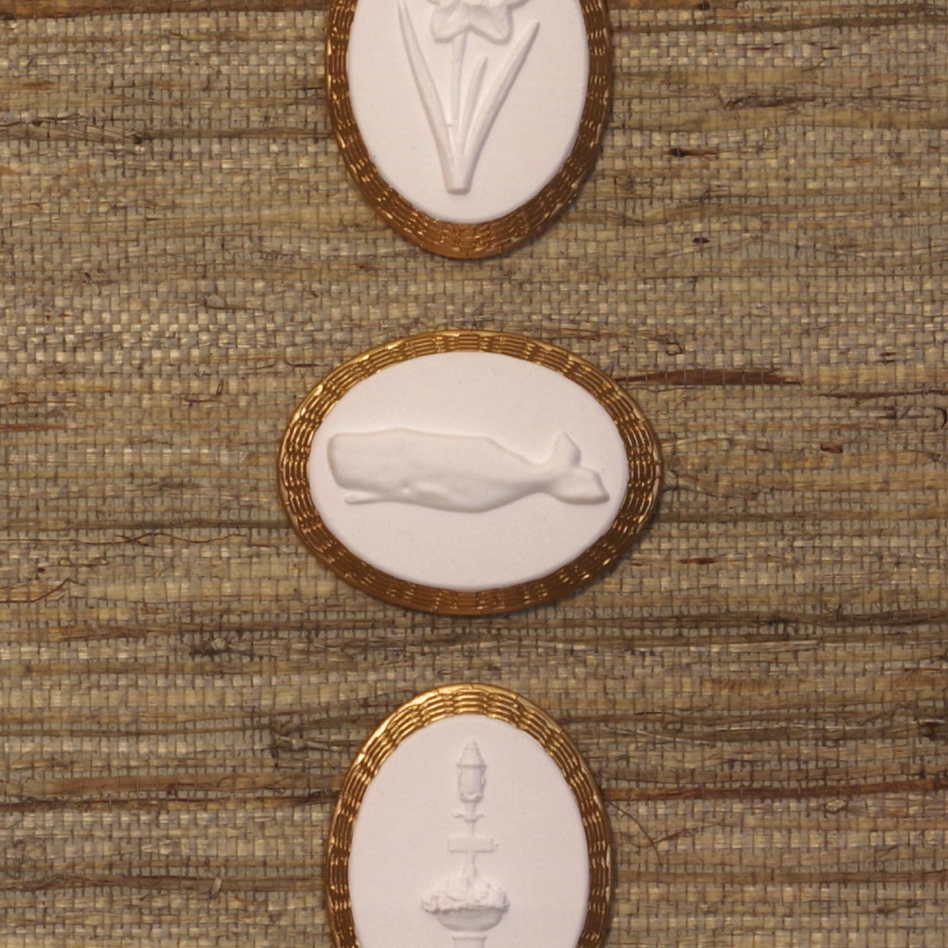 Daffodil · Whale · Nantucket Fountain · Vintage Gold Frame · Straw Wallpaper