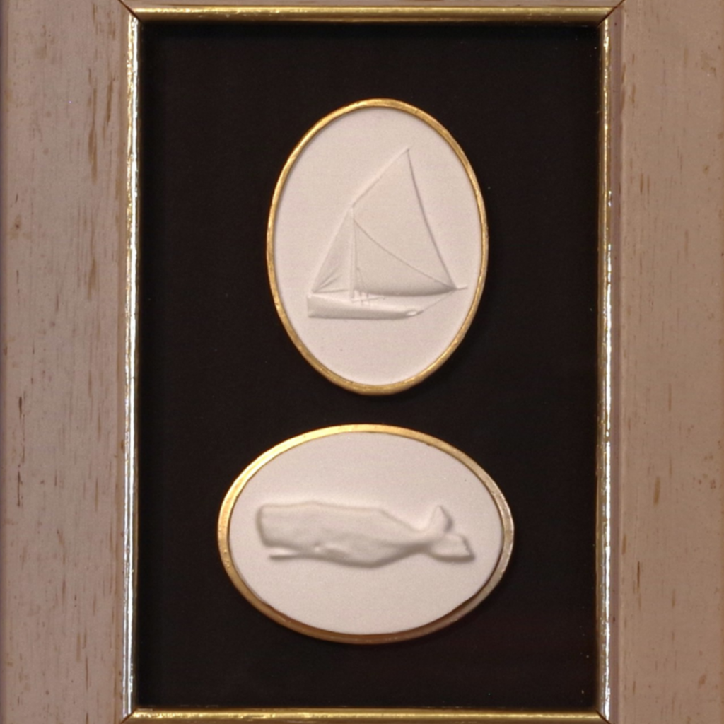 Sailboat · Whale · Vintage Gold Frame · Black Matboard