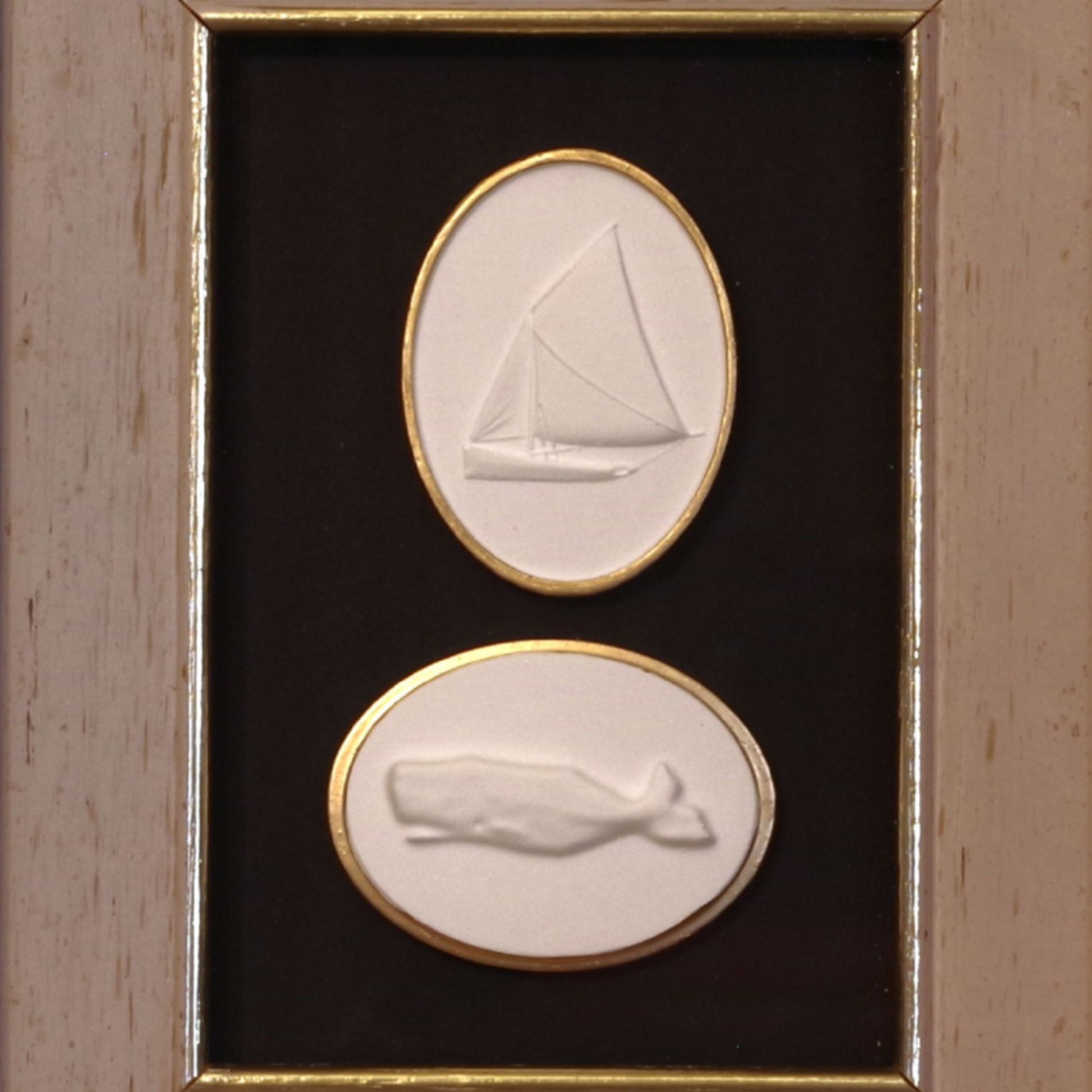 Sailboat · Whale · Vintage Gold Frame · Black Matboard