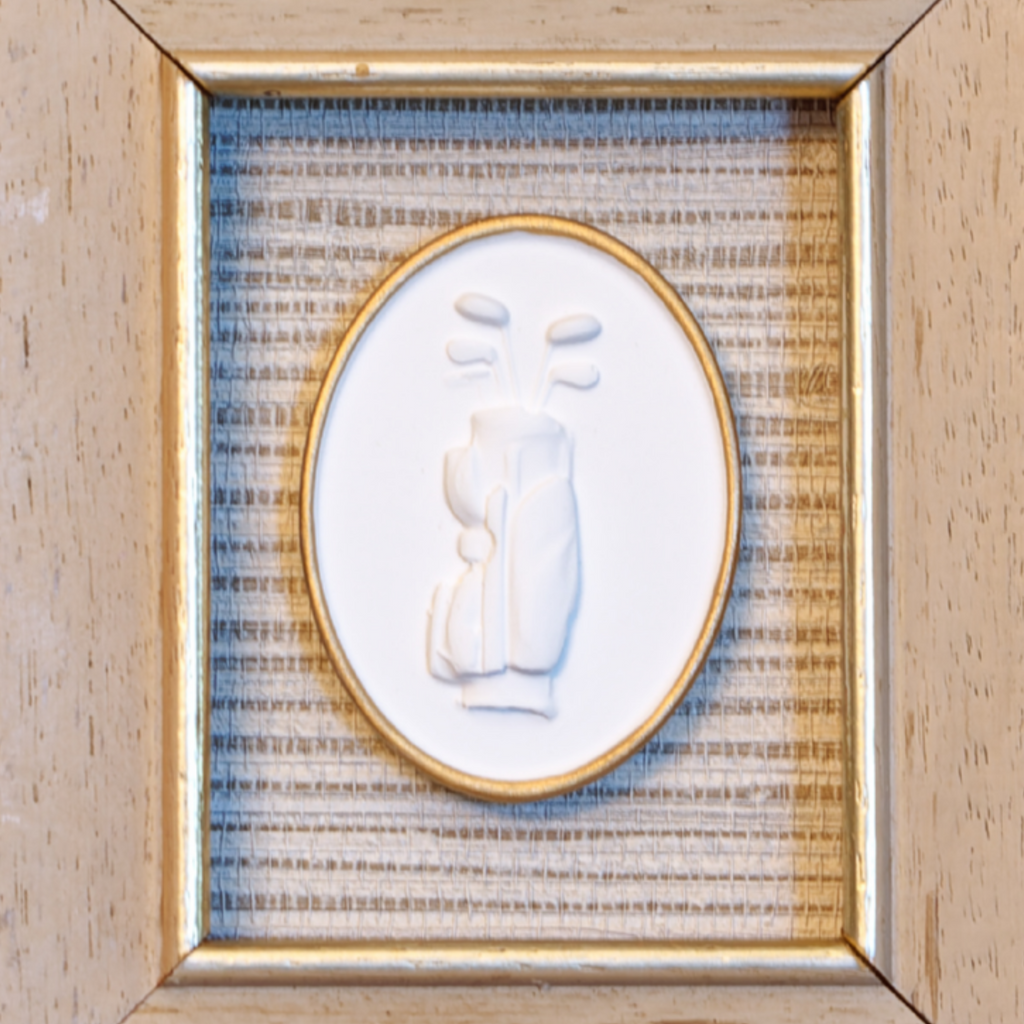 Gilded Golf Intaglio in Honey-Oak Shadow Frame