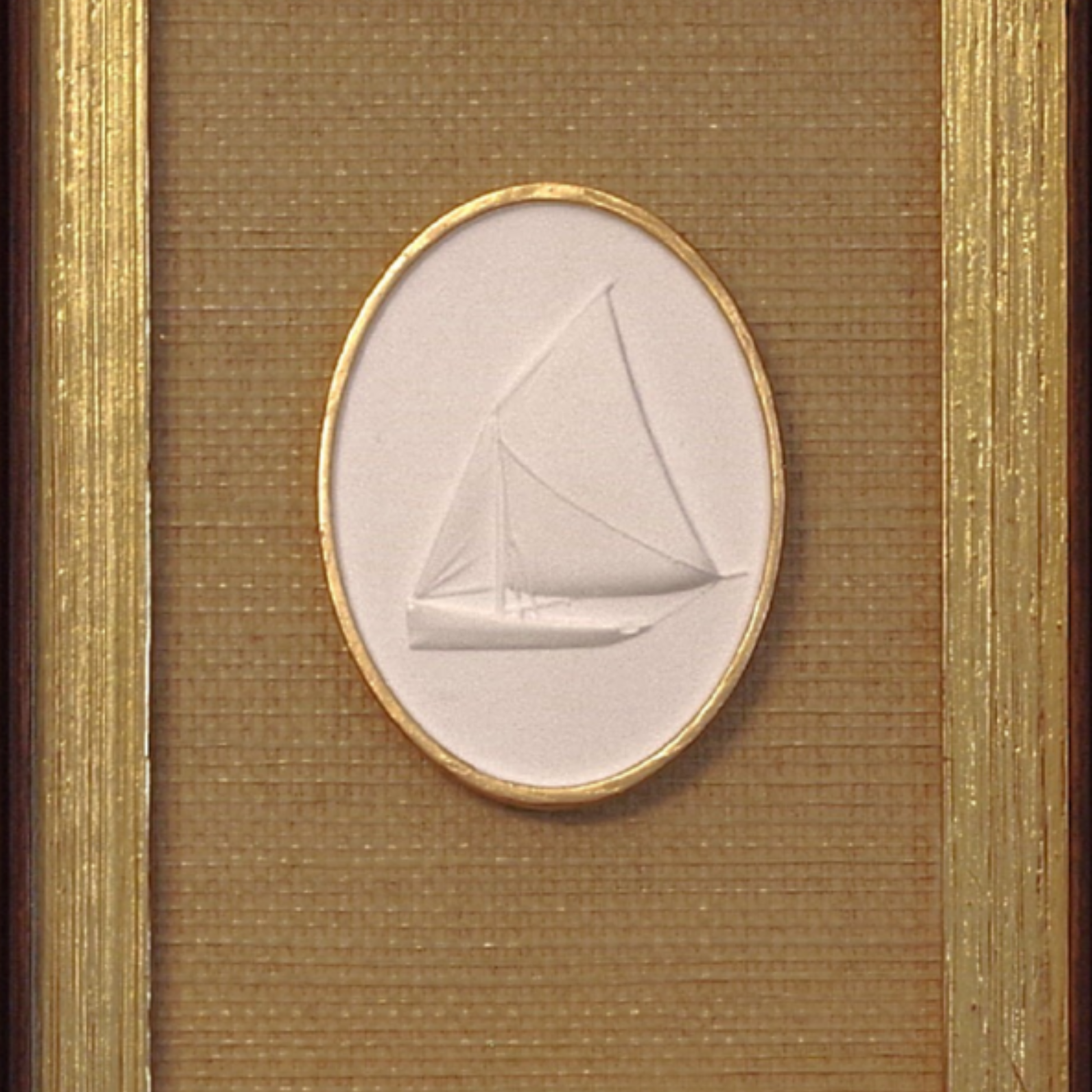 Sailboat · Vintage Walnut Frame · Straw Wallpaper