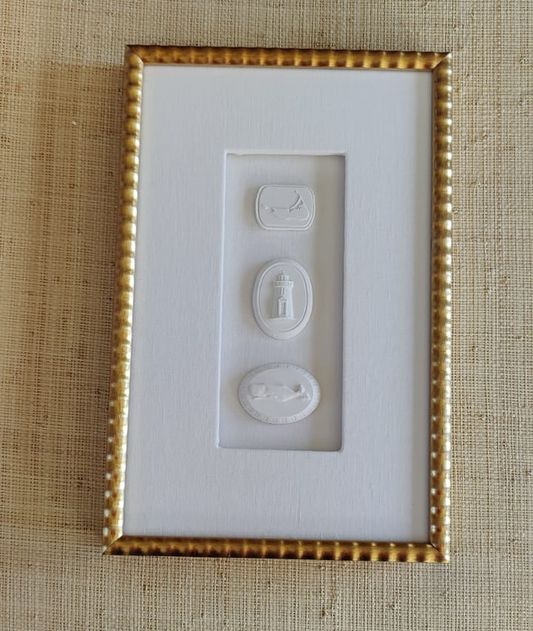 Framed Coastal Trio Intaglio Set – Gold Beaded Frame